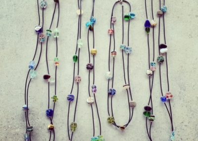 Long recycled glass bead necklaces