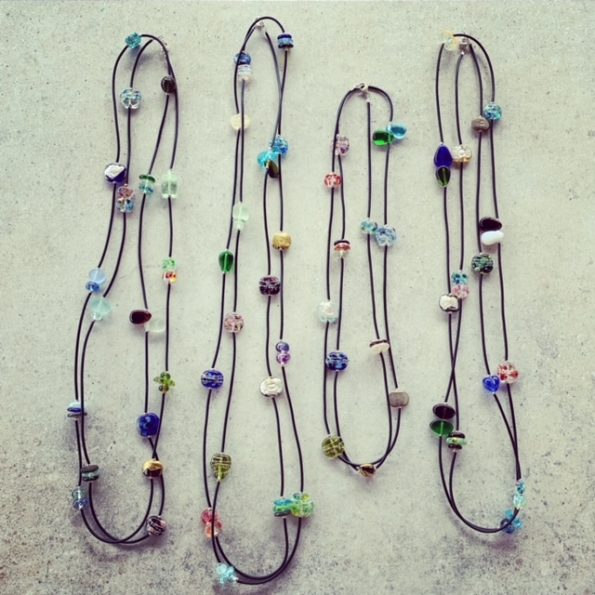 Long recycled glass bead necklaces