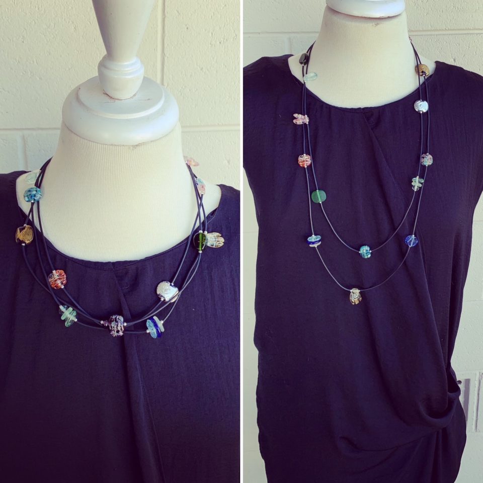 Long Recycled Glass Bead necklace