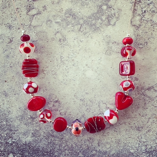 Red glass bead necklace