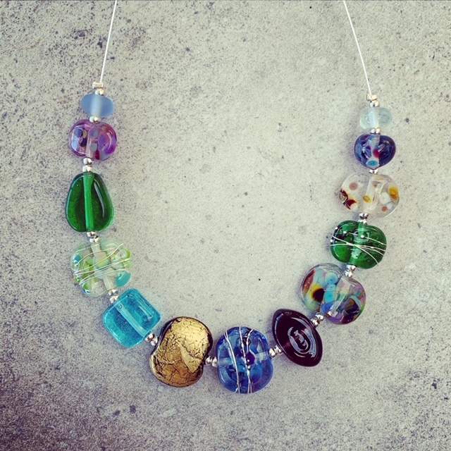 recycled glass bead necklace 