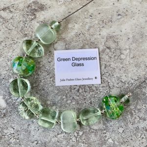 green depression glass necklace