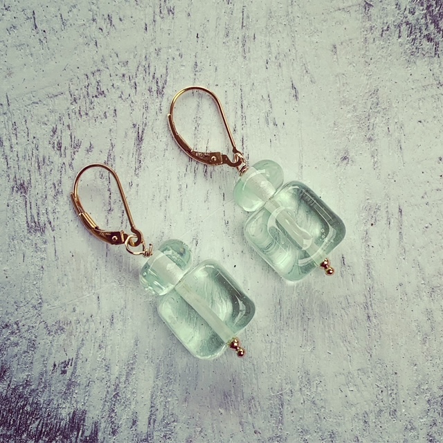 Green Depression Glass Earrings