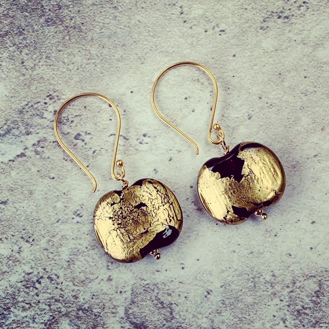 gold recycled glass earrings