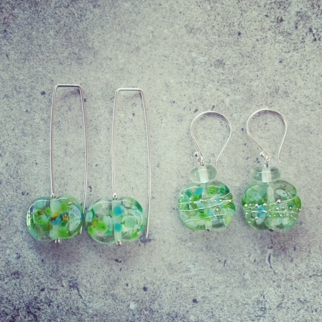 Green Depression Glass Earrings