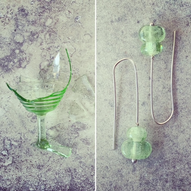 green recycled glass earrings 
