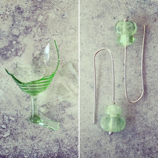 green recycled glass earrings