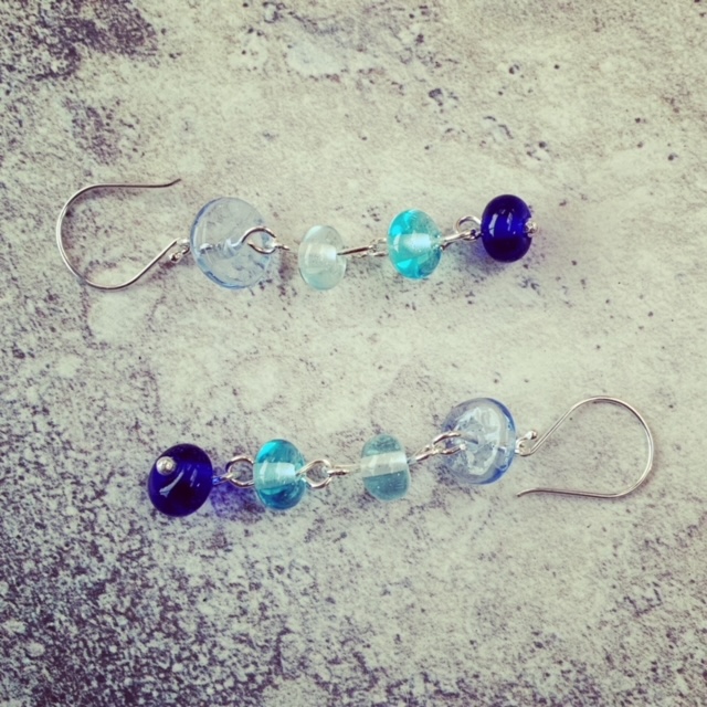 long blue recycled glass earrings