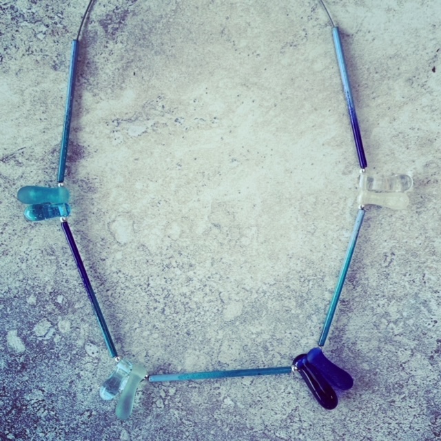 blue recycled glass necklace 