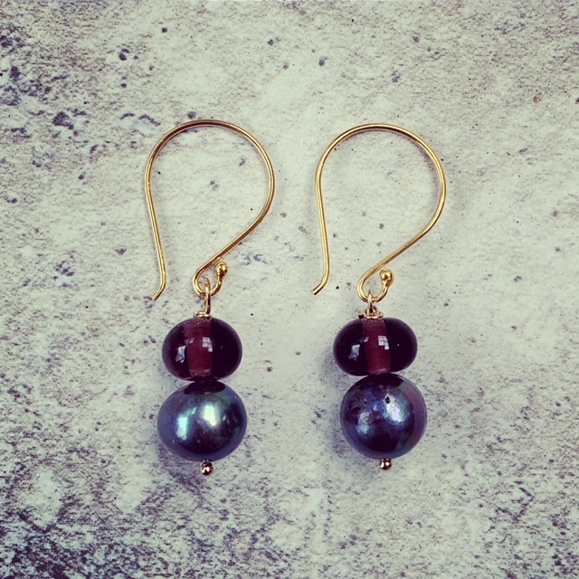 Hendrick's Midsummer Solstice Recycled Glass Bead and Pearl Earrings