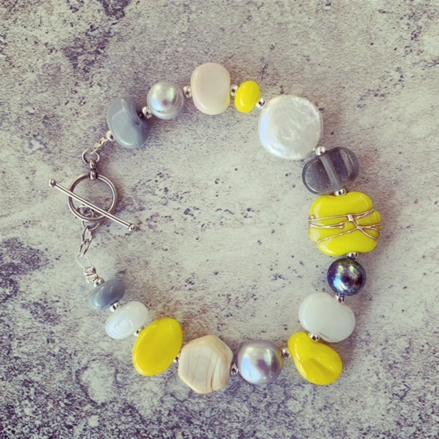 yellow grey bead bracelet