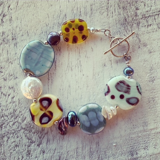 flat glass bead bracelet