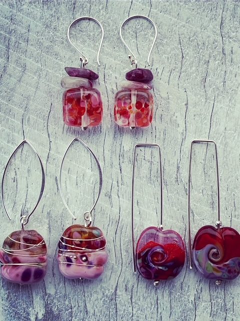 Red glass earrings