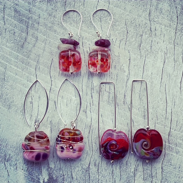 Red glass earrings