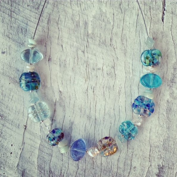 blue recycled glass necklace 