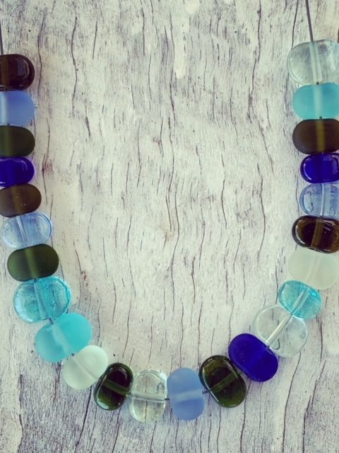 blue and green recycled glass bead necklace