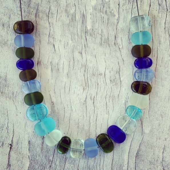 blue and green recycled glass bead necklace 