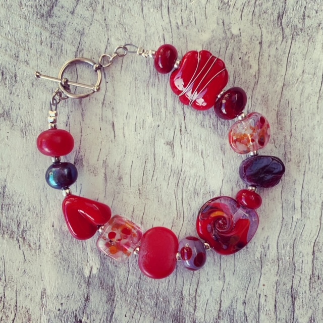 red glass bead bracelet